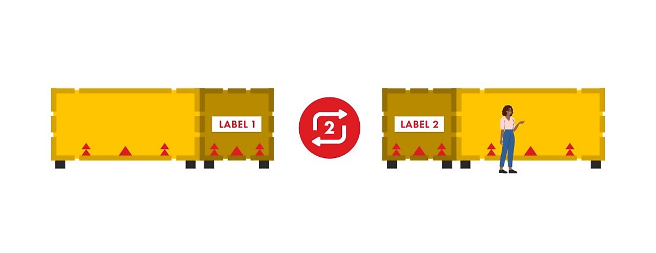 illustration showing labels on two opposite sides of a crate.