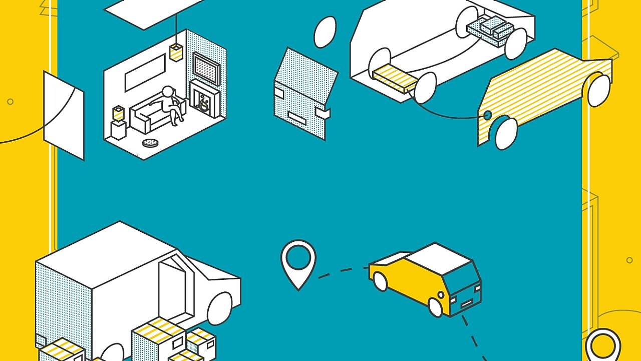 Illustration of vehicles and homes