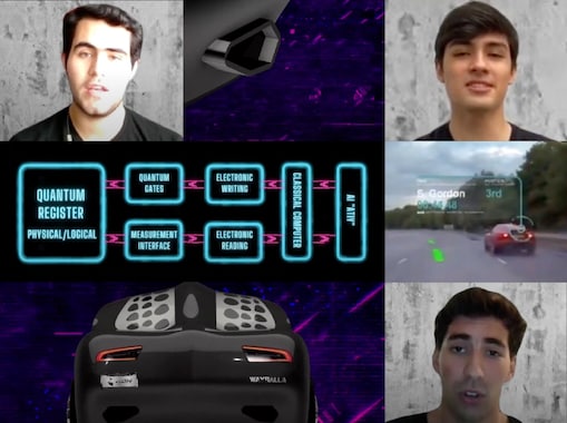 Student head shots and submission photos of global winner KON team appear in a collage.