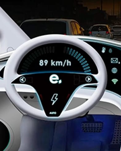 A hydrogen-powered vehicle with an ‘80s-inspired design and electromagnetic suspension.