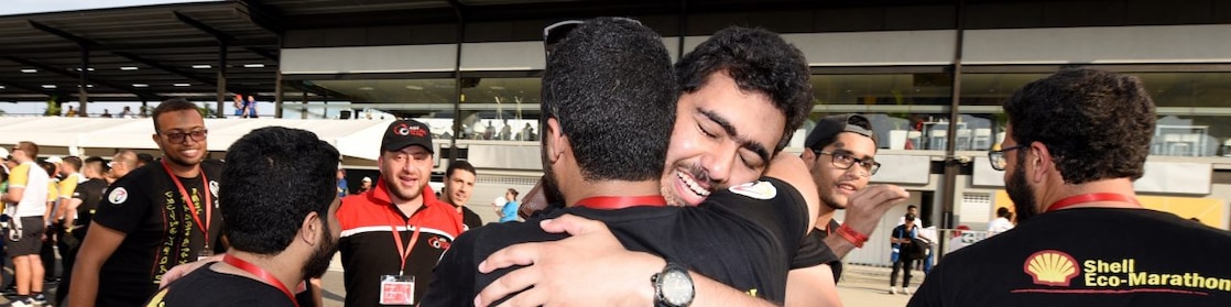 Two team mates congratulate each other